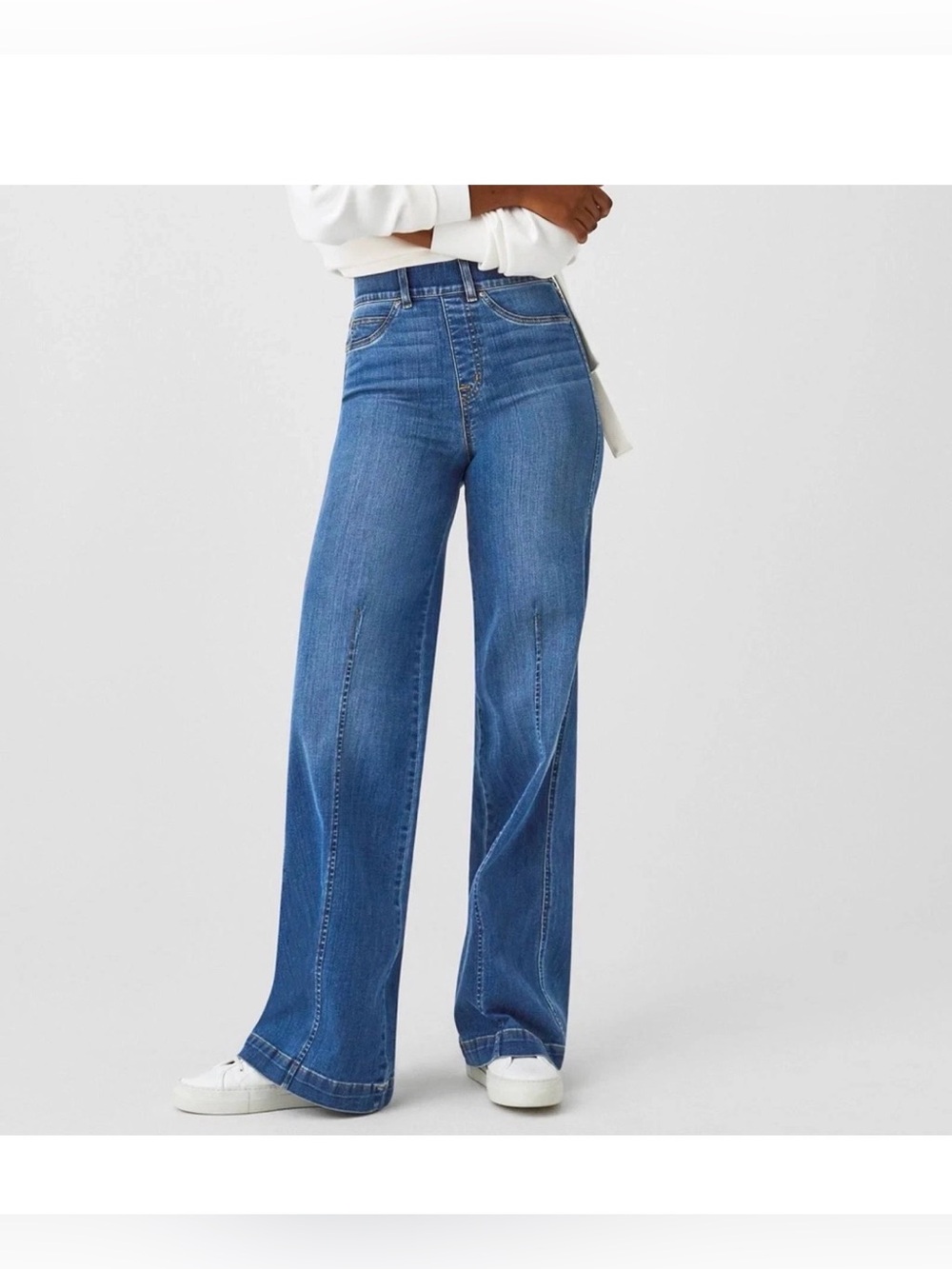 Spanx Seamed-Front Wide-Leg Jeans in vintage indigo